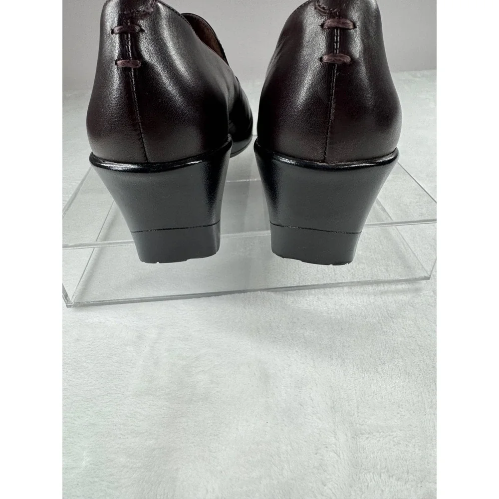 Clarks Wedge Heel Clogs Shoes Women's 8.5‎ M Brown Leather Slip On Round Toe